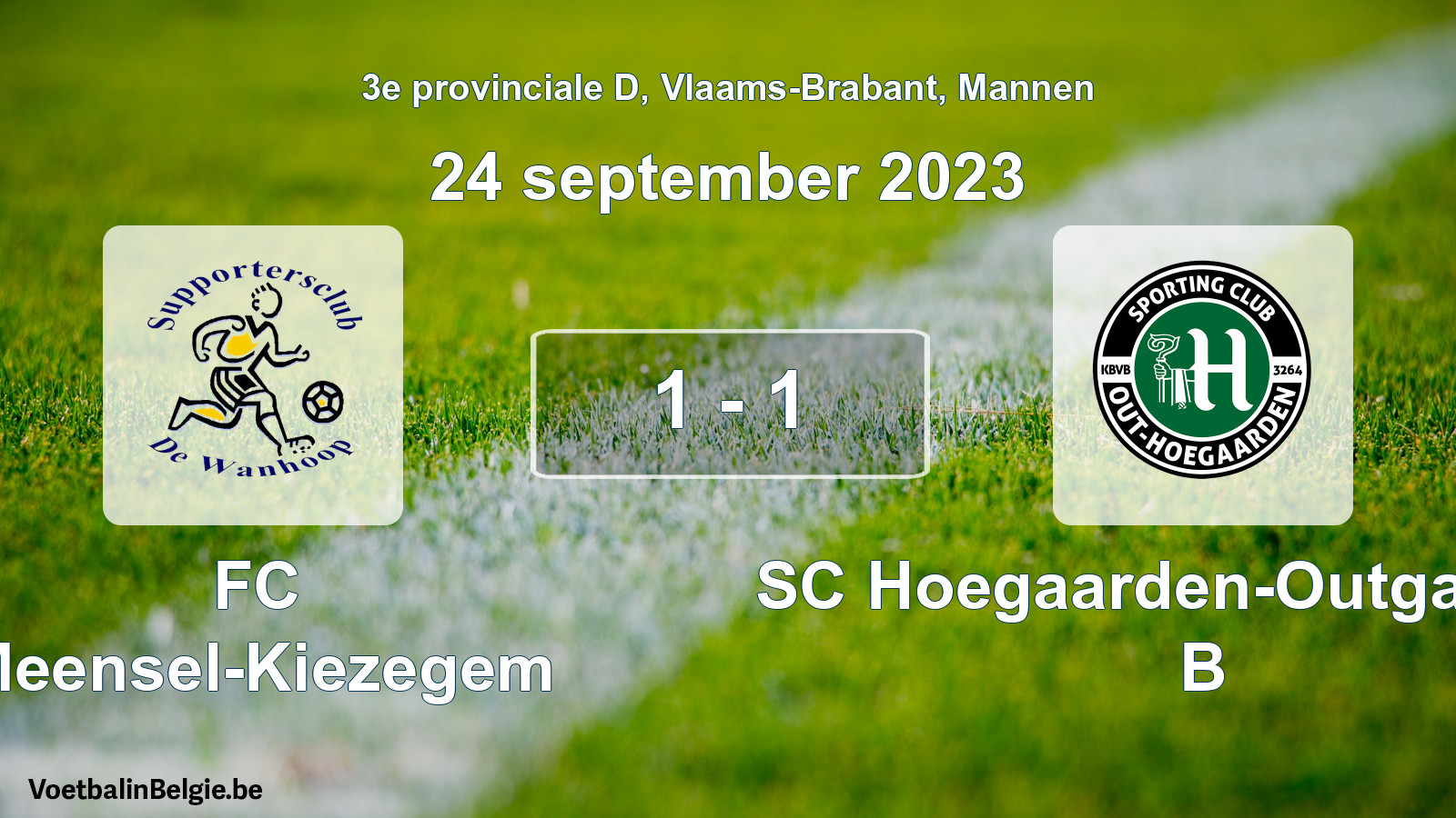 Gespeelde wedstrijd mannenvoetbal: FC Meensel-Kiezegem - SC Hoegaarden-Outgaarden B 1 - 1 (24 september 2023)