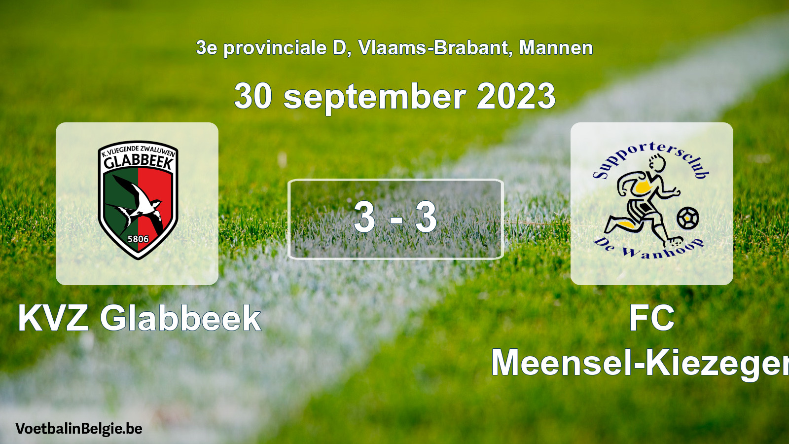 Gespeelde wedstrijd mannenvoetbal: KVZ Glabbeek - FC Meensel-Kiezegem 3 - 3 (30 september 2023)