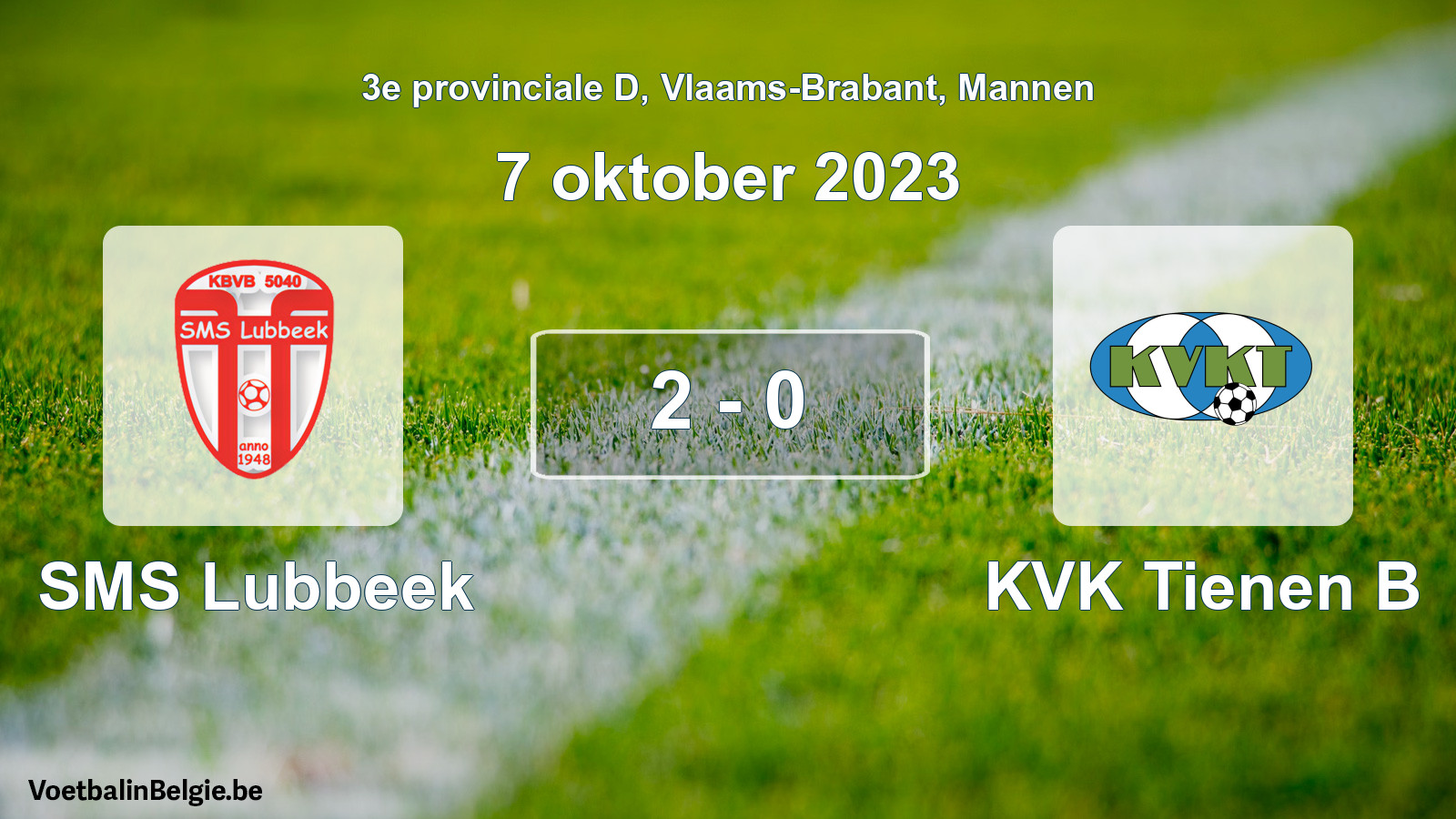 Gespeelde wedstrijd mannenvoetbal: SMS Lubbeek - KVK Tienen B 2 - 0 (7 oktober 2023)