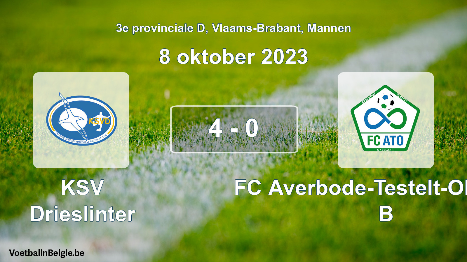 Gespeelde wedstrijd mannenvoetbal: KSV Drieslinter - FC Averbode-Testelt-Okselaar B 4 - 0 (8 oktober 2023)