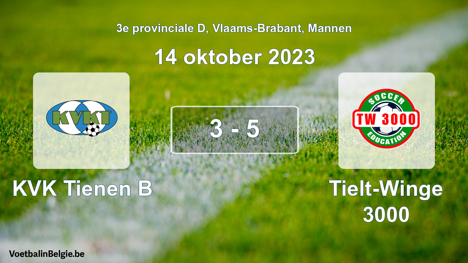 Gespeelde wedstrijd mannenvoetbal: KVK Tienen B - Tielt-Winge 3000 3 - 5 (14 oktober 2023)