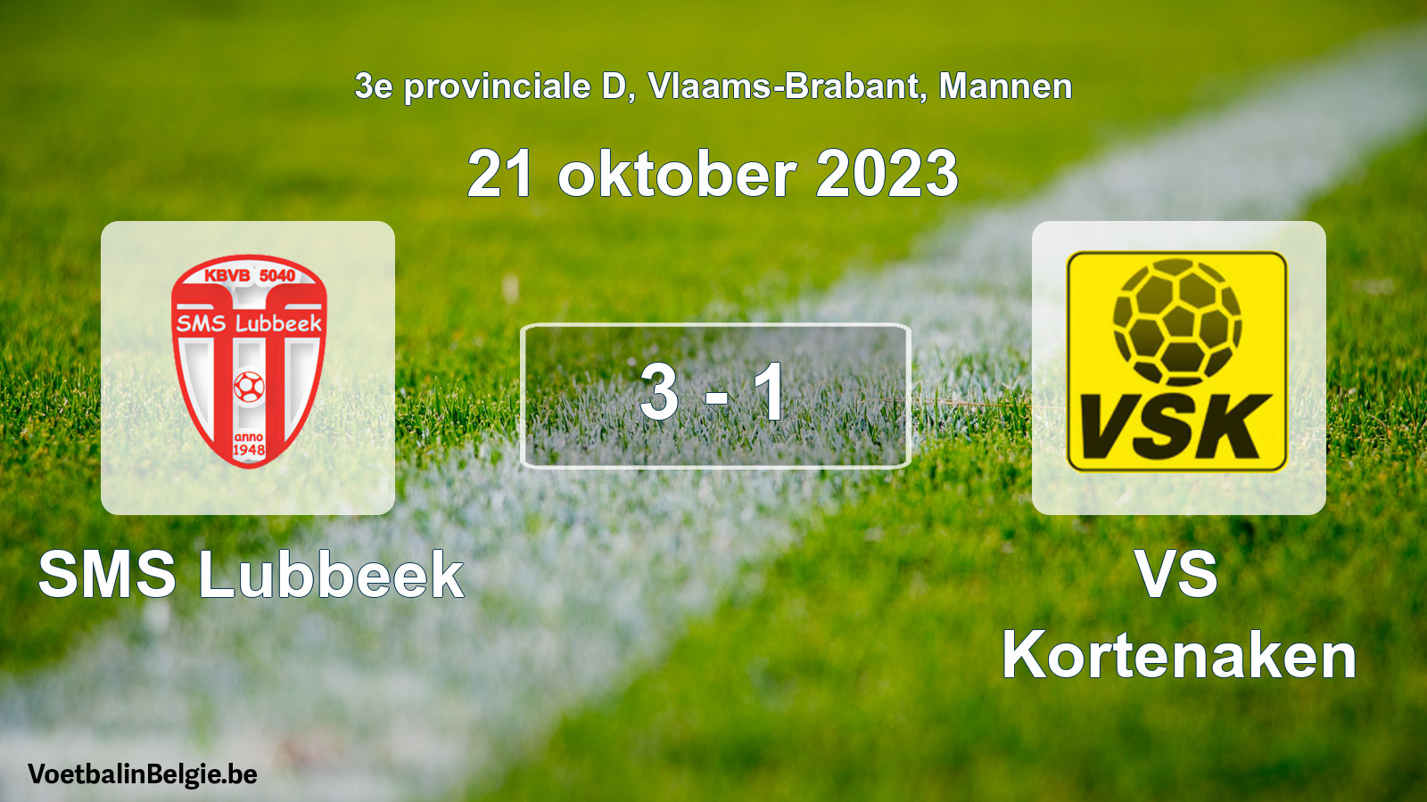 Gespeelde wedstrijd mannenvoetbal: SMS Lubbeek - VS Kortenaken 3 - 1 (21 oktober 2023)