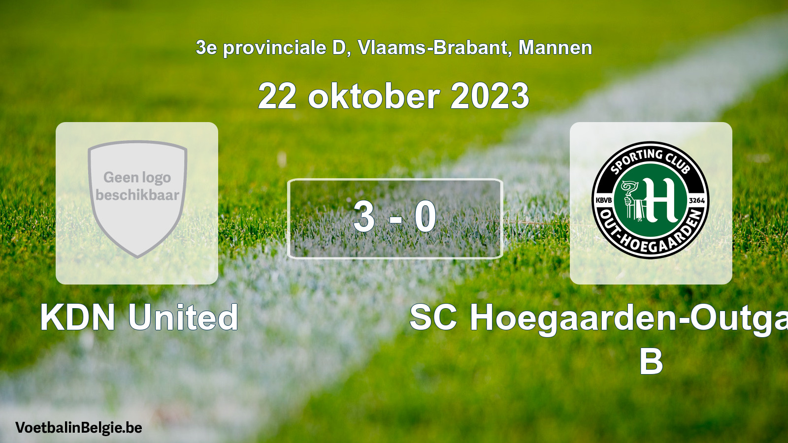 Gespeelde wedstrijd mannenvoetbal: KDN United - SC Hoegaarden-Outgaarden B 3 - 0 (22 oktober 2023)