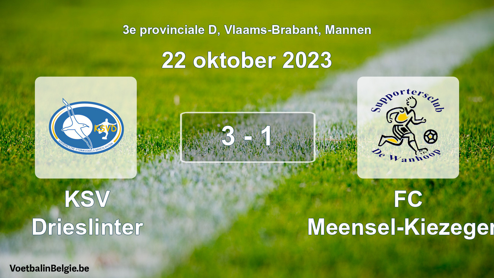 Gespeelde wedstrijd mannenvoetbal: KSV Drieslinter - FC Meensel-Kiezegem 3 - 1 (22 oktober 2023)