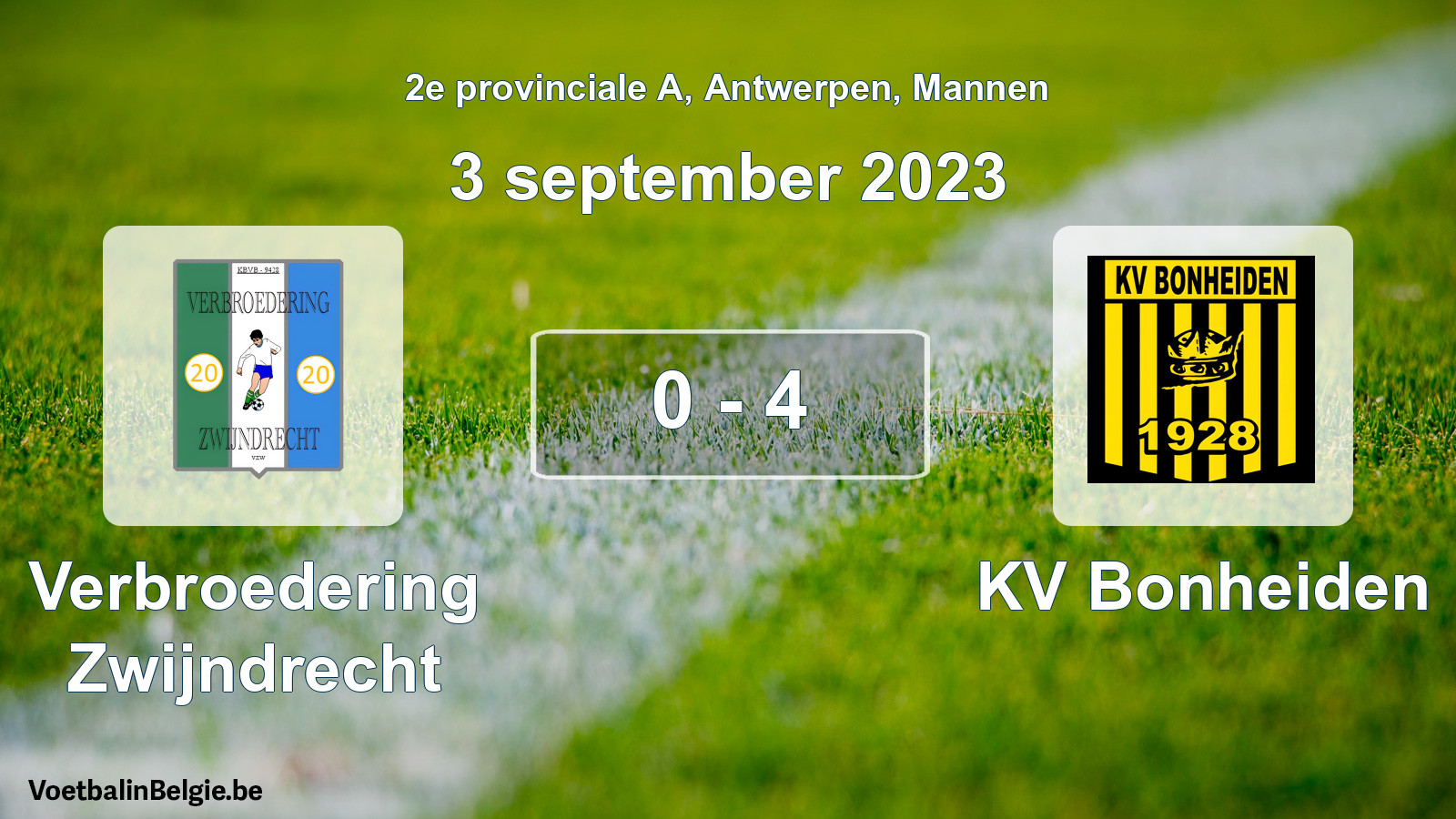 Gespeelde wedstrijd mannenvoetbal: Verbroedering Zwijndrecht - KV Bonheiden 0 - 4 (3 september 2023)