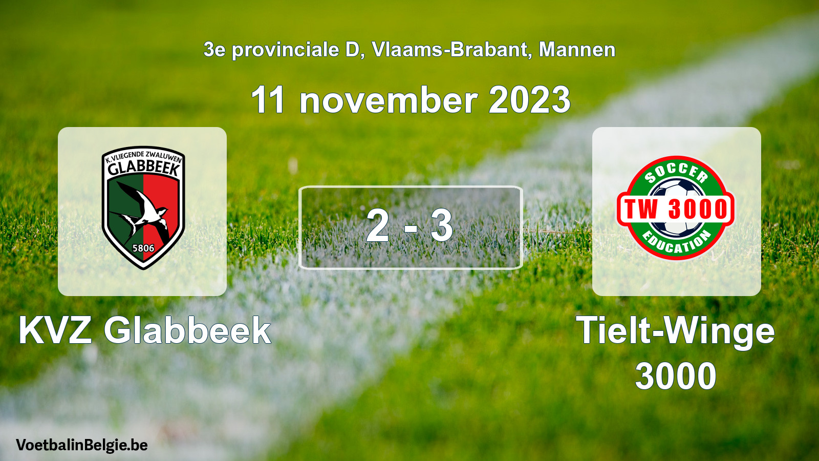 Gespeelde wedstrijd mannenvoetbal: KVZ Glabbeek - Tielt-Winge 3000 2 - 3 (11 november 2023)