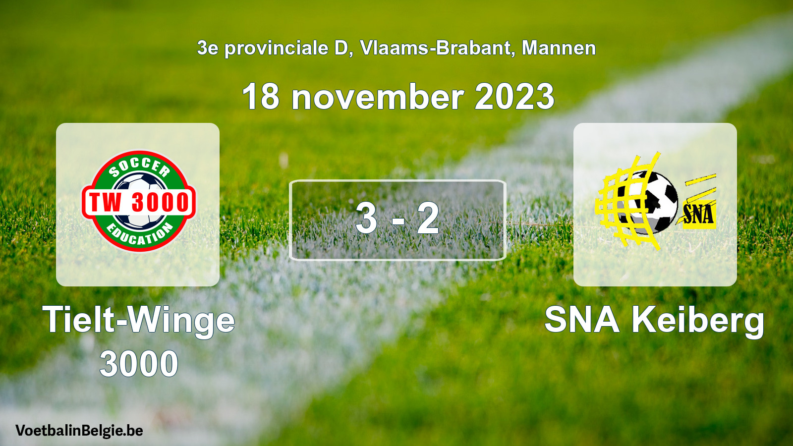 Gespeelde wedstrijd mannenvoetbal: Tielt-Winge 3000 - SNA Keiberg 3 - 2 (18 november 2023)