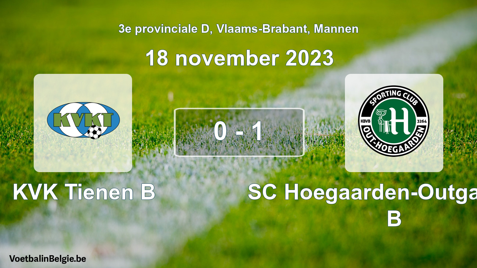 Gespeelde wedstrijd mannenvoetbal: KVK Tienen B - SC Hoegaarden-Outgaarden B 0 - 1 (18 november 2023)