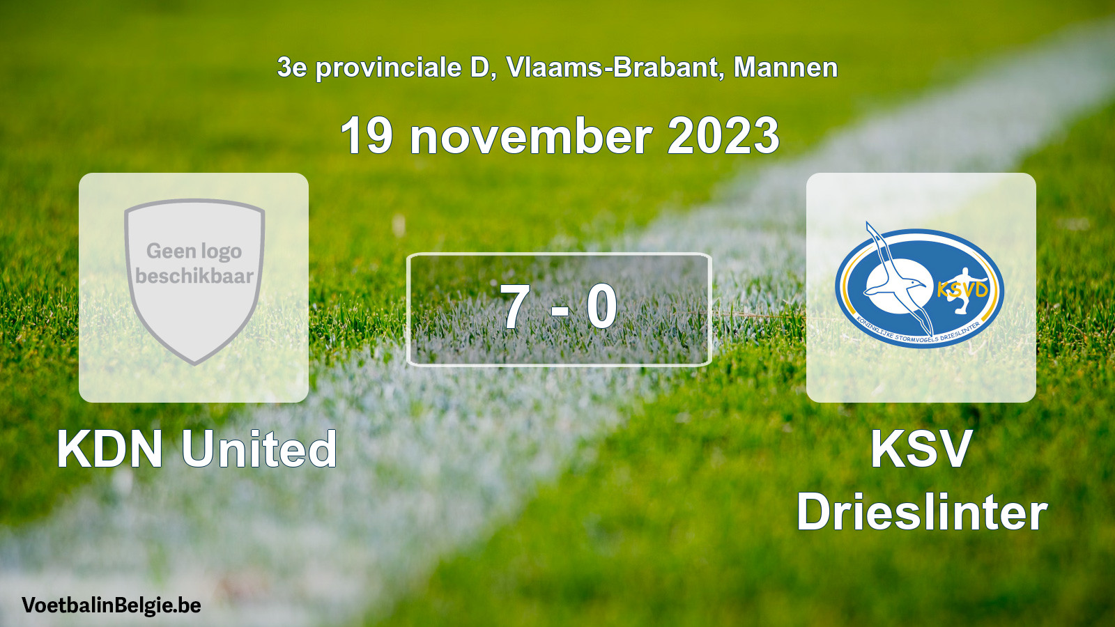 Gespeelde wedstrijd mannenvoetbal: KDN United - KSV Drieslinter 7 - 0 (19 november 2023)