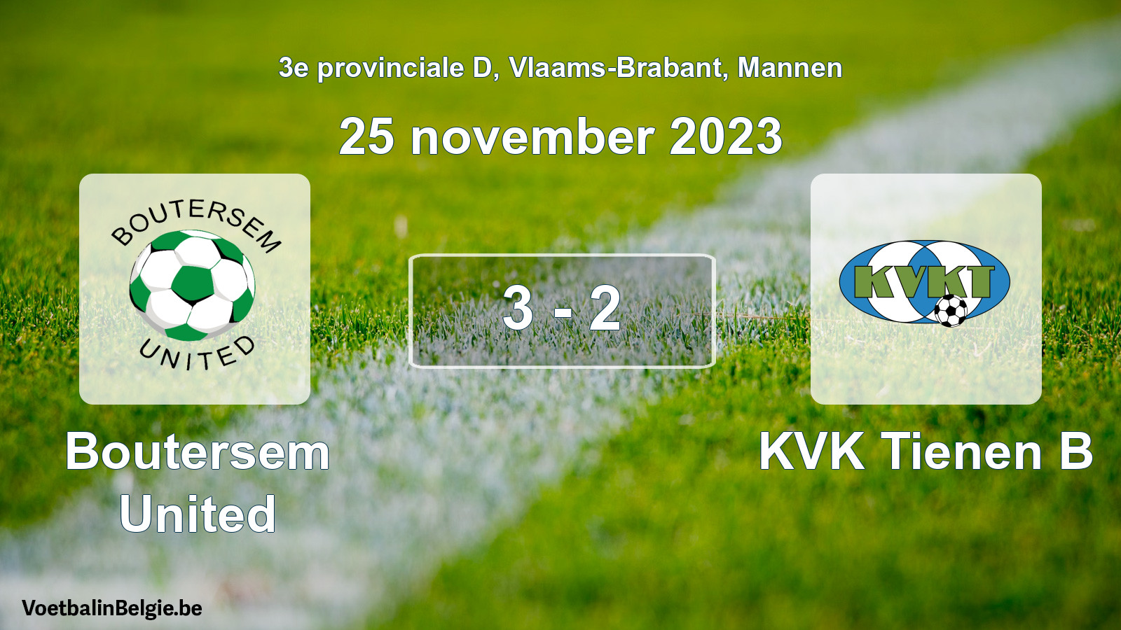 Gespeelde wedstrijd mannenvoetbal: Boutersem United - KVK Tienen B 3 - 2 (25 november 2023)