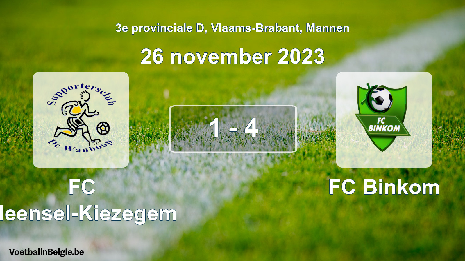 Gespeelde wedstrijd mannenvoetbal: FC Meensel-Kiezegem - FC Binkom 1 - 4 (26 november 2023)