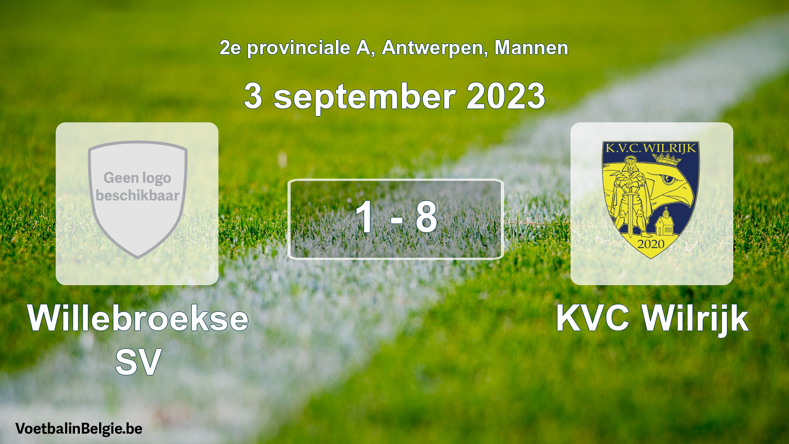 Gespeelde wedstrijd mannenvoetbal: Willebroekse SV - KVC Wilrijk 1 - 8 (3 september 2023)