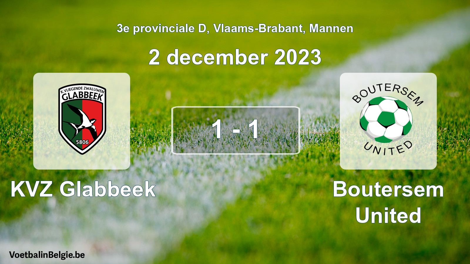 Gespeelde wedstrijd mannenvoetbal: KVZ Glabbeek - Boutersem United 1 - 1 (2 december 2023)