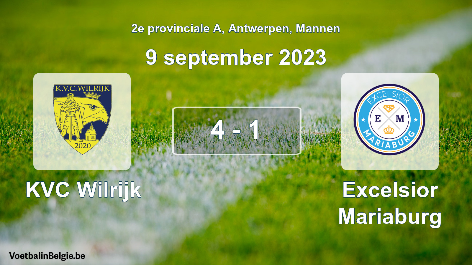 Gespeelde wedstrijd mannenvoetbal: KVC Wilrijk - Excelsior Mariaburg 4 - 1 (9 september 2023)