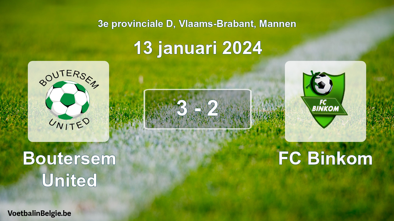 Gespeelde wedstrijd mannenvoetbal: Boutersem United - FC Binkom 3 - 2 (13 januari 2024)