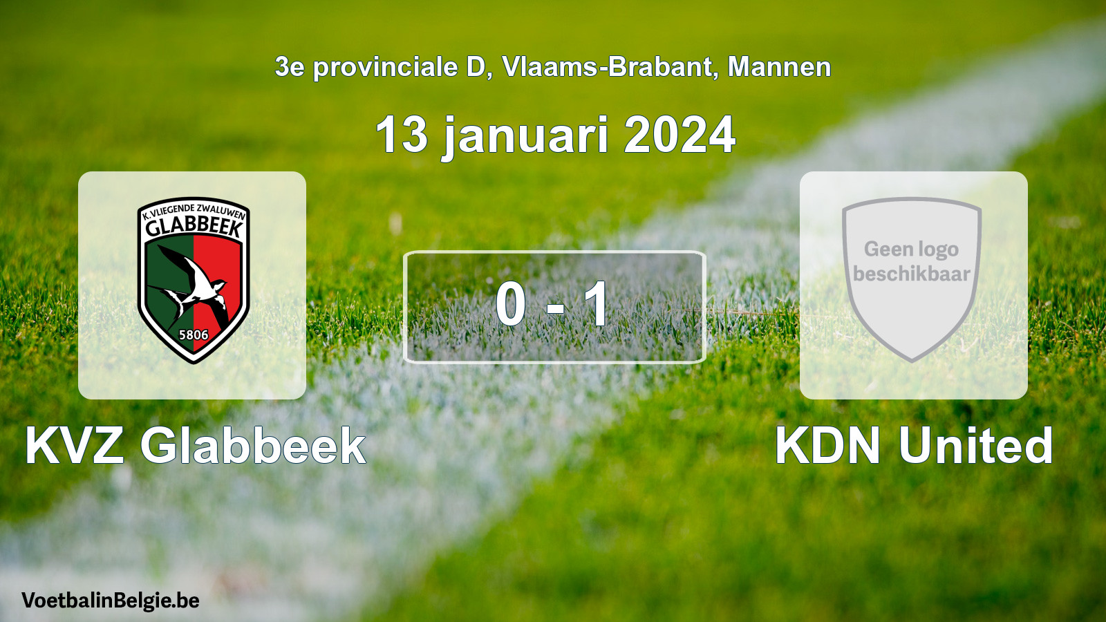 Gespeelde wedstrijd mannenvoetbal: KVZ Glabbeek - KDN United 0 - 1 (13 januari 2024)