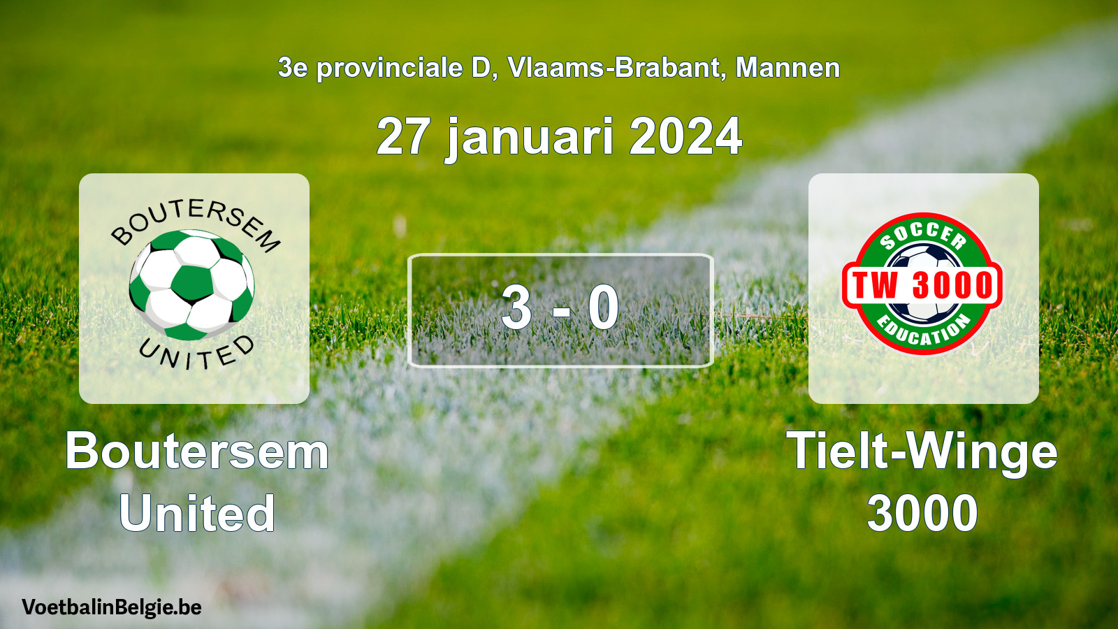 Gespeelde wedstrijd mannenvoetbal: Boutersem United - Tielt-Winge 3000 3 - 0 (27 januari 2024)