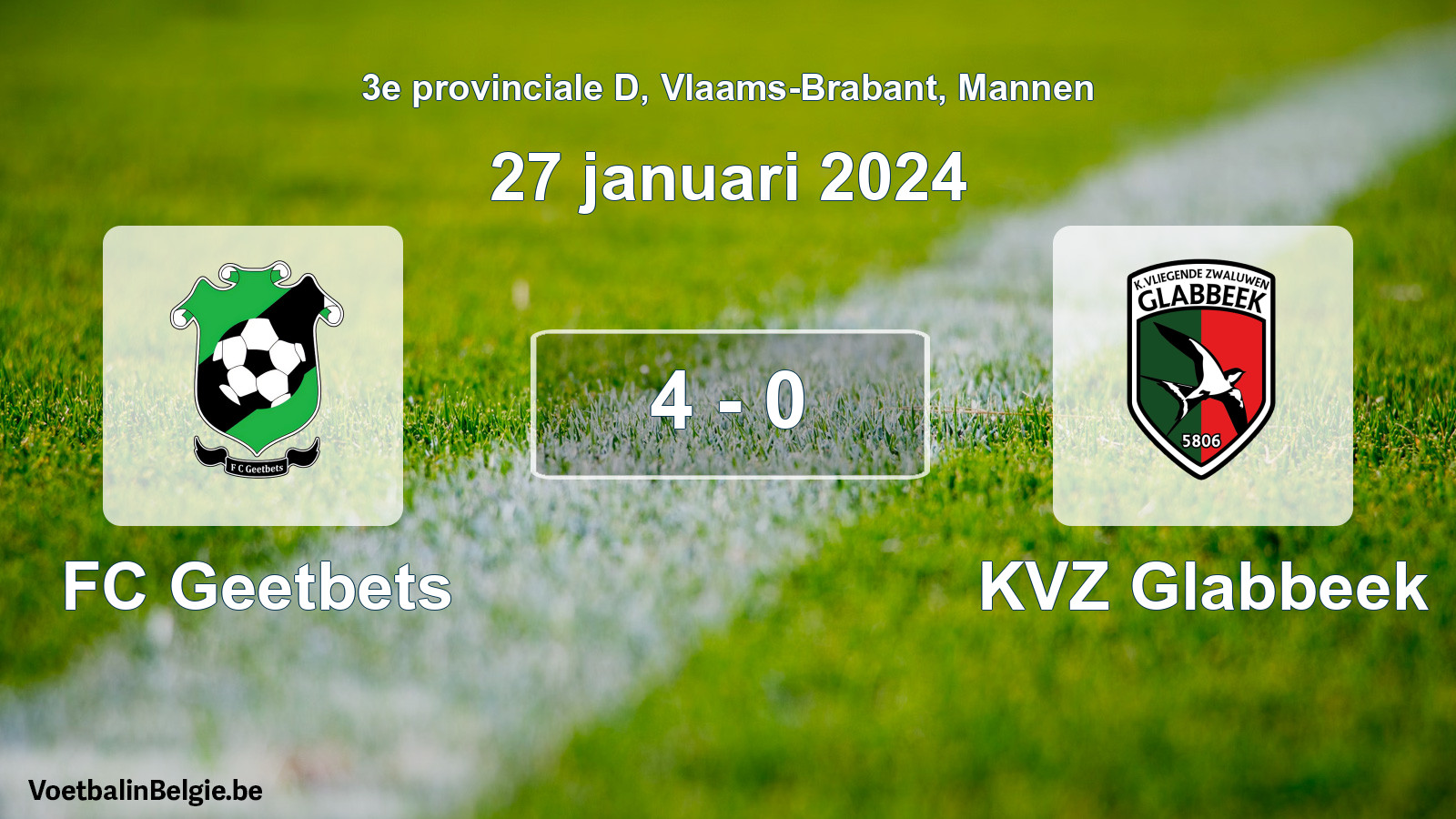 Gespeelde wedstrijd mannenvoetbal: FC Geetbets - KVZ Glabbeek 4 - 0 (27 januari 2024)