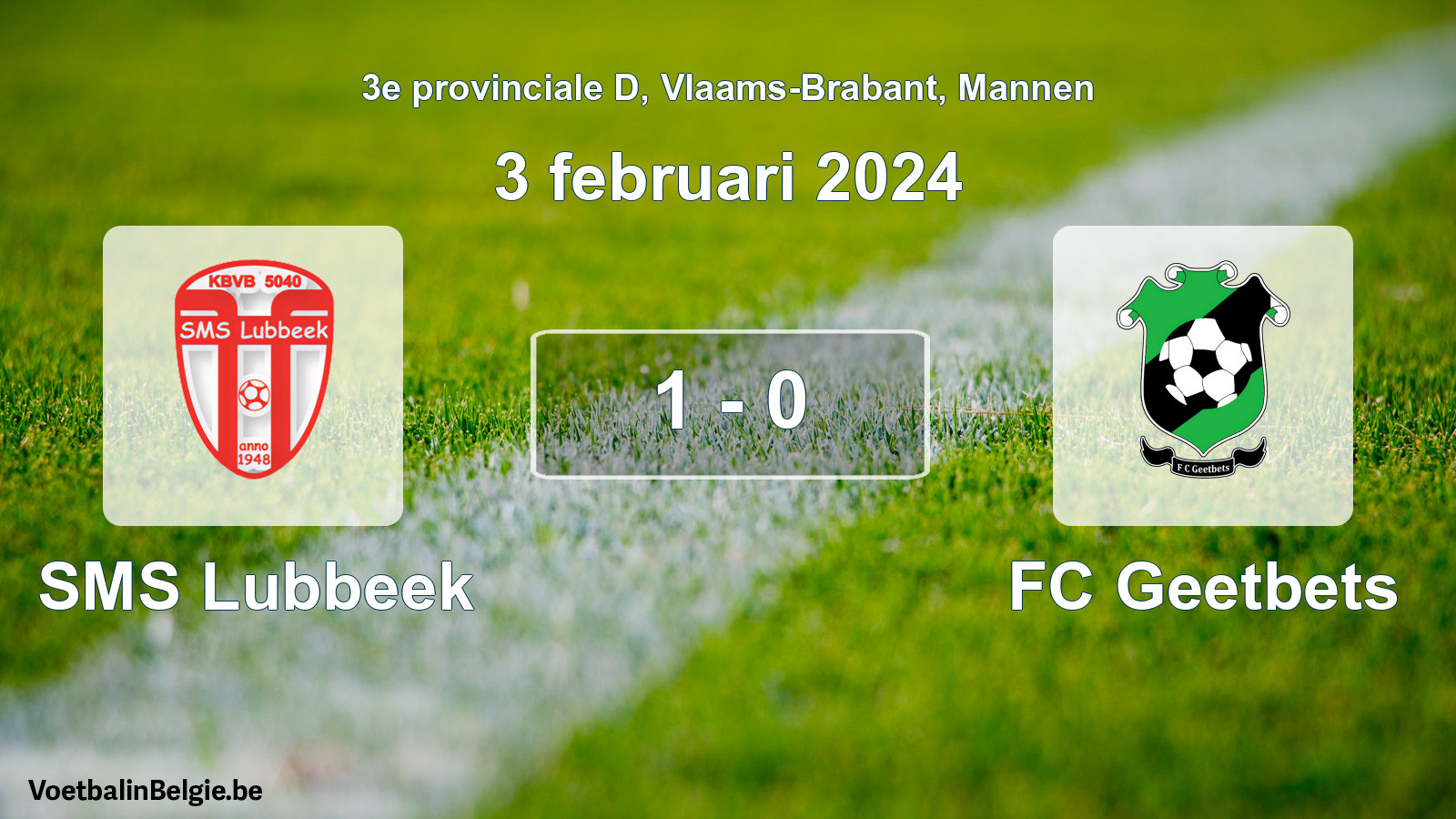 Gespeelde wedstrijd mannenvoetbal: SMS Lubbeek - FC Geetbets 1 - 0 (3 februari 2024)