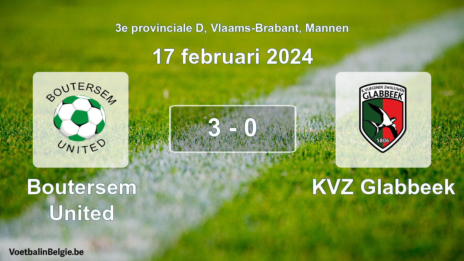 Gespeelde wedstrijd mannenvoetbal: Boutersem United - KVZ Glabbeek 3 - 0 (17 februari 2024)
