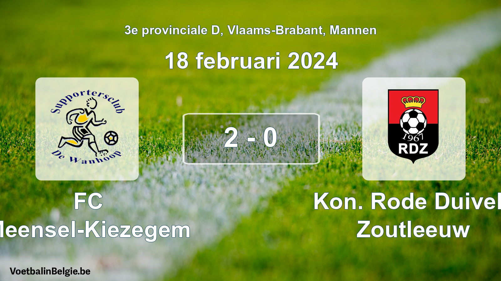 Gespeelde wedstrijd mannenvoetbal: FC Meensel-Kiezegem - Kon. Rode Duivels Zoutleeuw 2 - 0 (18 februari 2024)