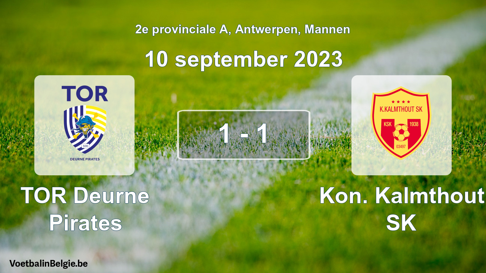 Gespeelde wedstrijd mannenvoetbal: TOR Deurne Pirates - Kon. Kalmthout SK 1 - 1 (10 september 2023)
