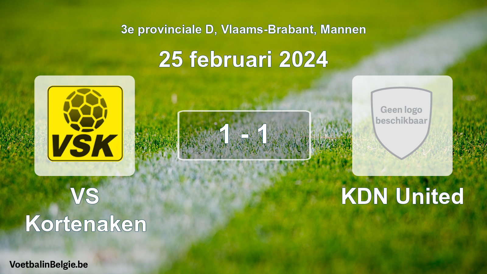 Gespeelde wedstrijd mannenvoetbal: VS Kortenaken - KDN United 1 - 1 (25 februari 2024)