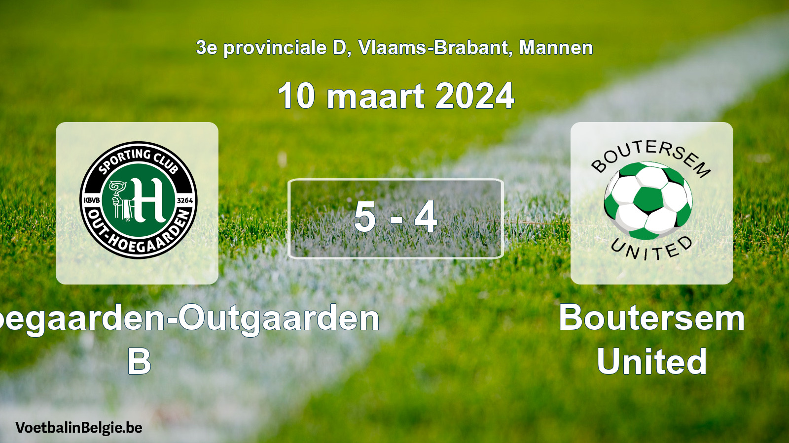 Gespeelde wedstrijd mannenvoetbal: SC Hoegaarden-Outgaarden B - Boutersem United 5 - 4 (10 maart 2024)
