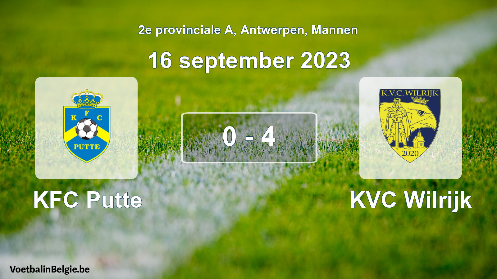 Gespeelde wedstrijd mannenvoetbal: KFC Putte - KVC Wilrijk 0 - 4 (16 september 2023)