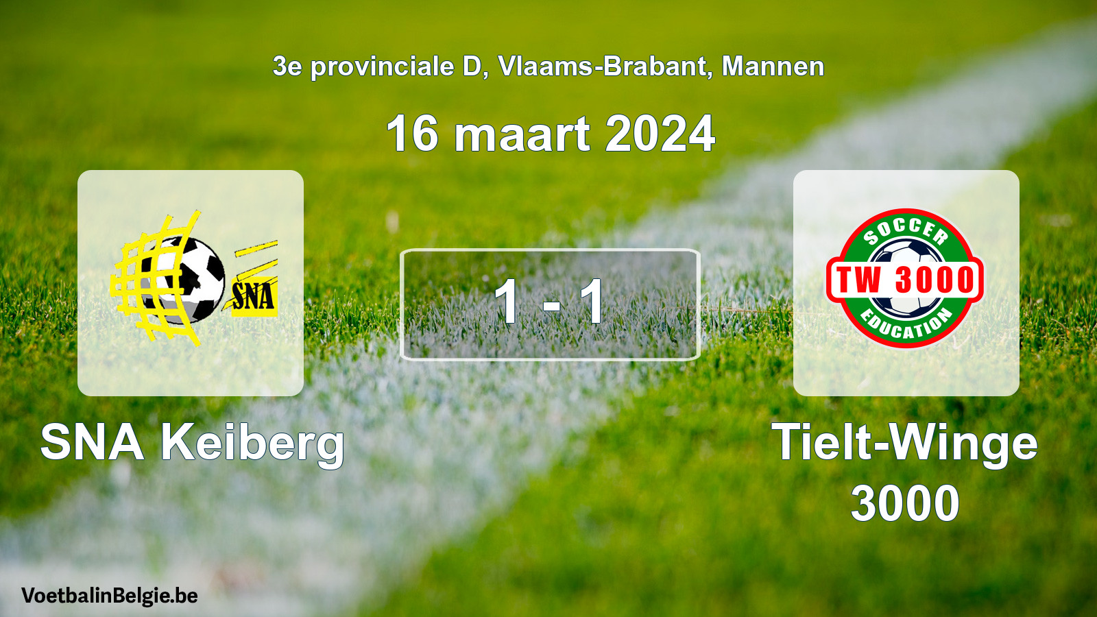 Gespeelde wedstrijd mannenvoetbal: SNA Keiberg - Tielt-Winge 3000 1 - 1 (16 maart 2024)