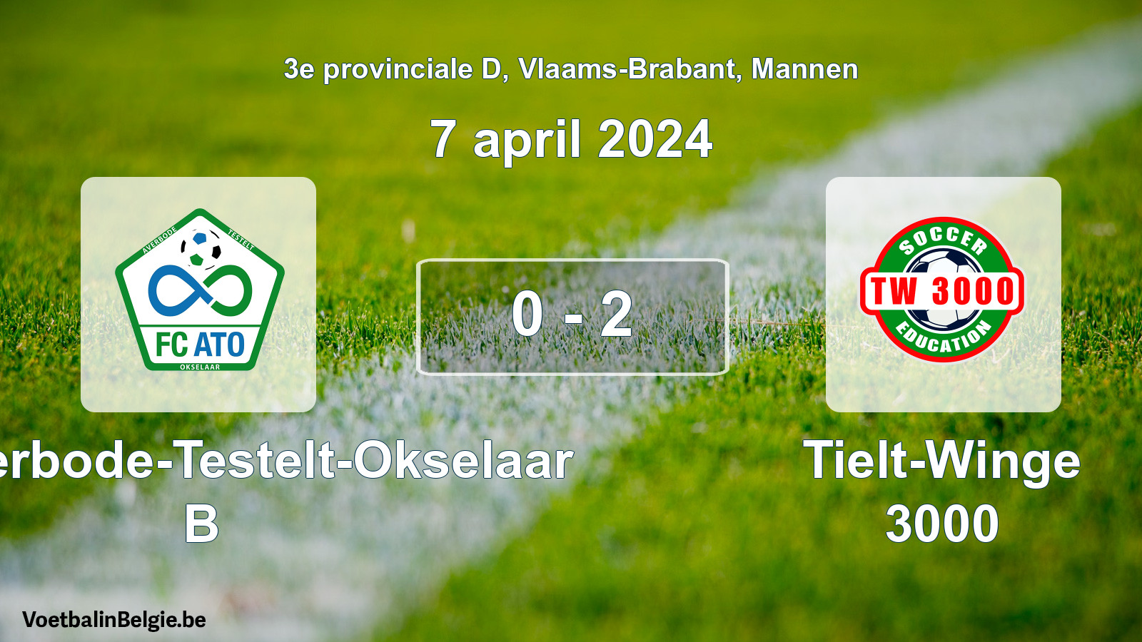Gespeelde wedstrijd mannenvoetbal: FC Averbode-Testelt-Okselaar B - Tielt-Winge 3000 0 - 2 (7 april 2024)