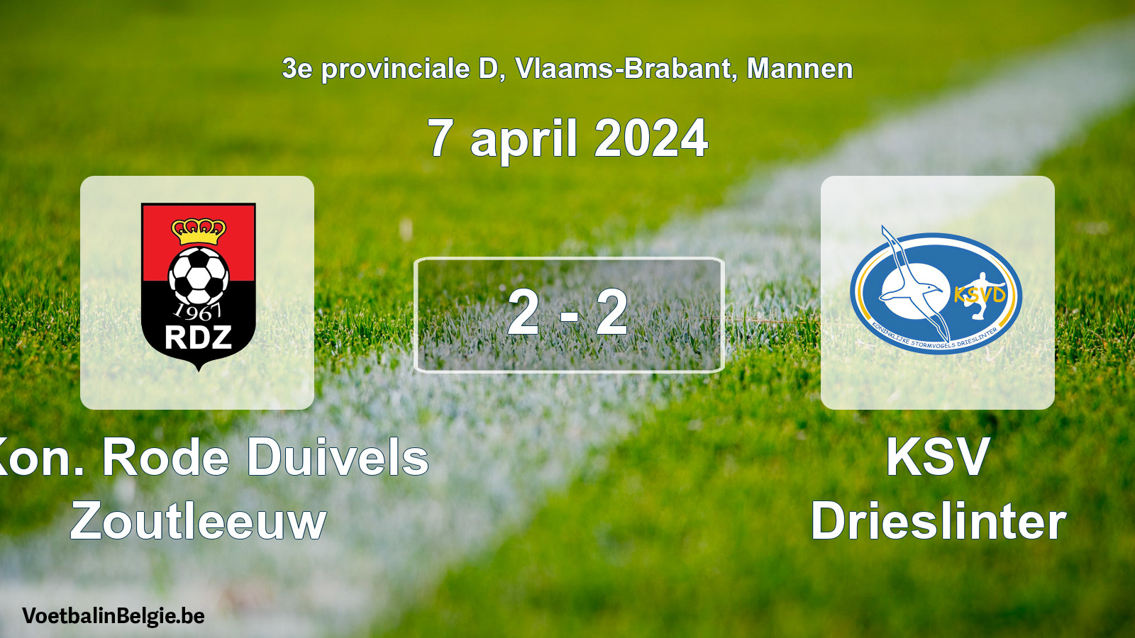 Gespeelde wedstrijd mannenvoetbal: Kon. Rode Duivels Zoutleeuw - KSV Drieslinter 2 - 2 (7 april 2024)