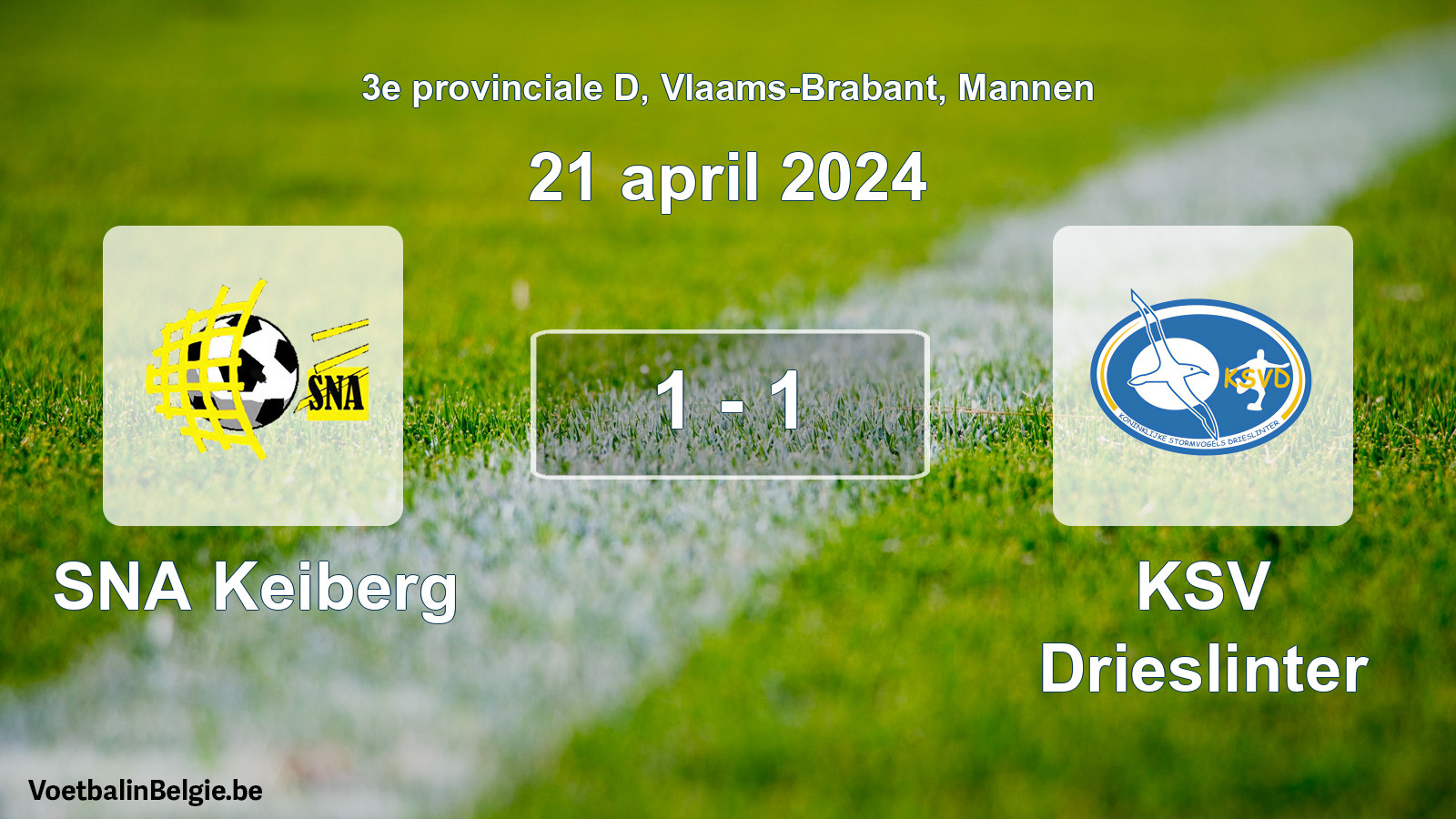 Gespeelde wedstrijd mannenvoetbal: SNA Keiberg - KSV Drieslinter 1 - 1 (21 april 2024)