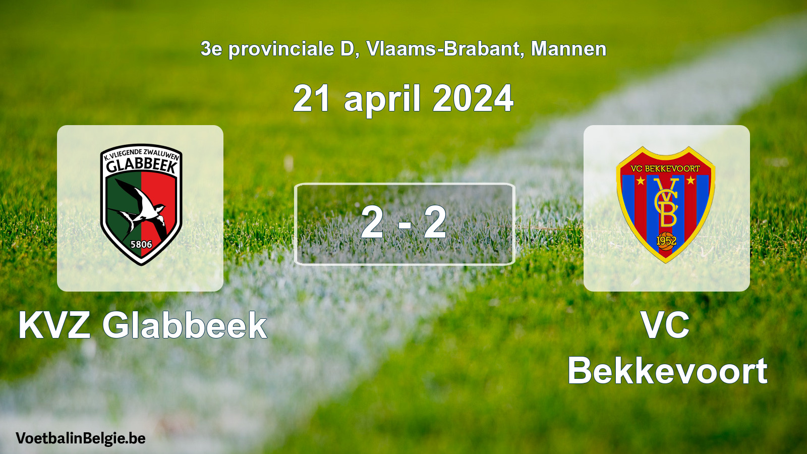 Gespeelde wedstrijd mannenvoetbal: KVZ Glabbeek - VC Bekkevoort 2 - 2 (21 april 2024)