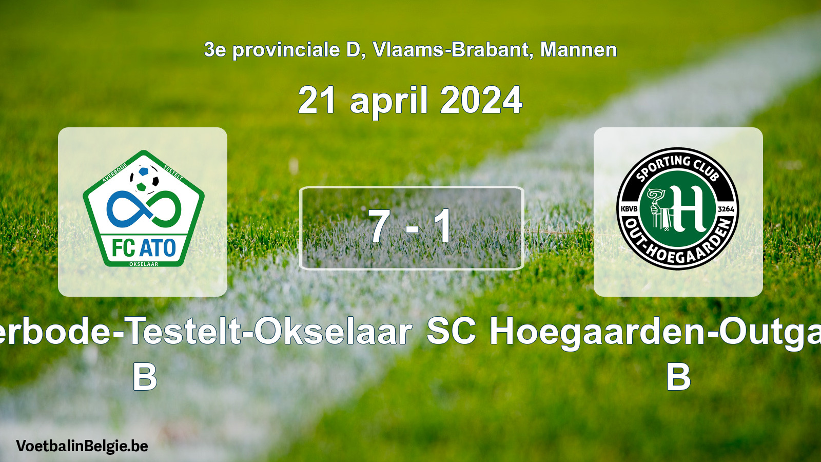 Gespeelde wedstrijd mannenvoetbal: FC Averbode-Testelt-Okselaar B - SC Hoegaarden-Outgaarden B 7 - 1 (21 april 2024)