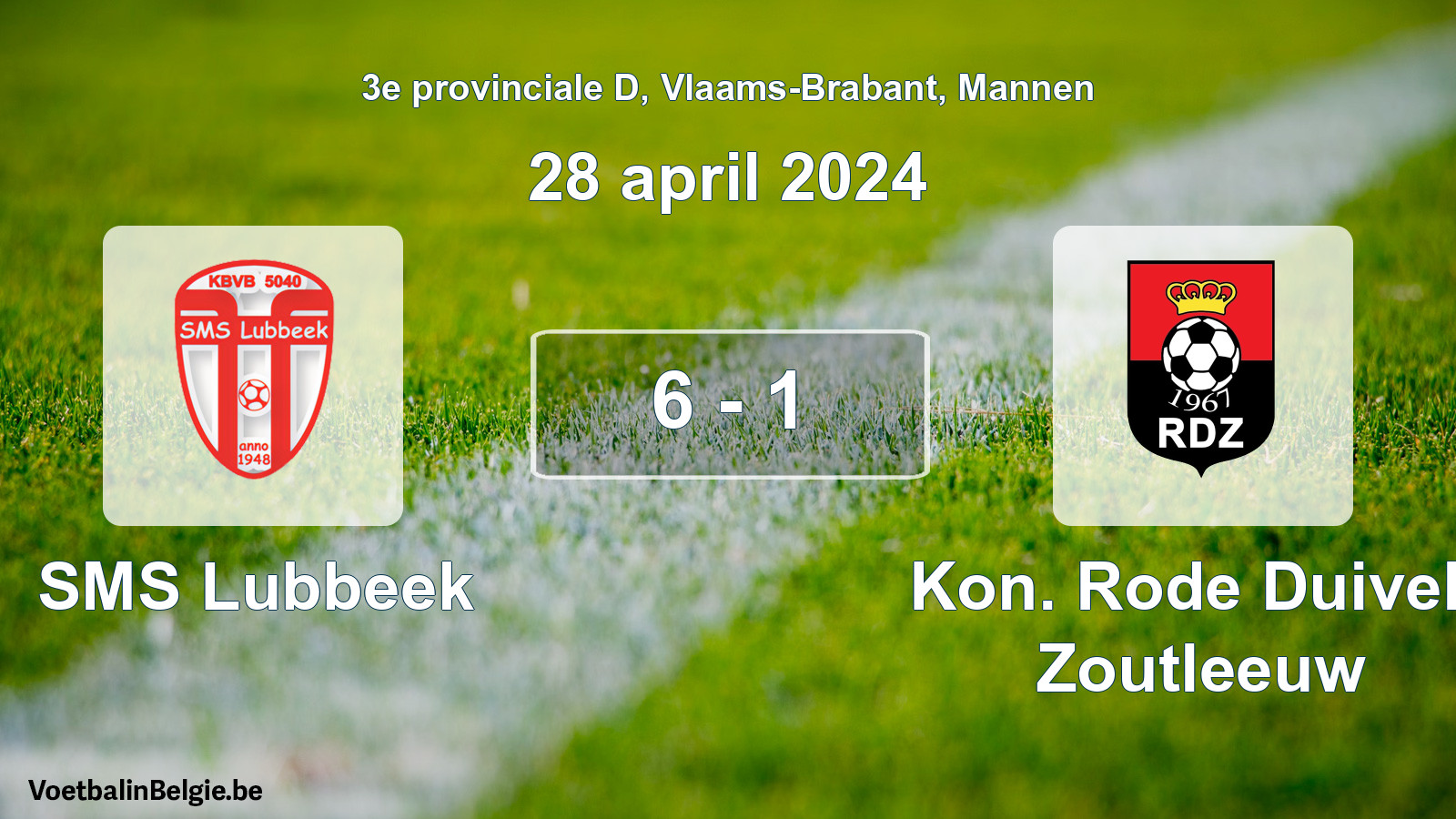 Gespeelde wedstrijd mannenvoetbal: SMS Lubbeek - Kon. Rode Duivels Zoutleeuw 6 - 1 (28 april 2024)
