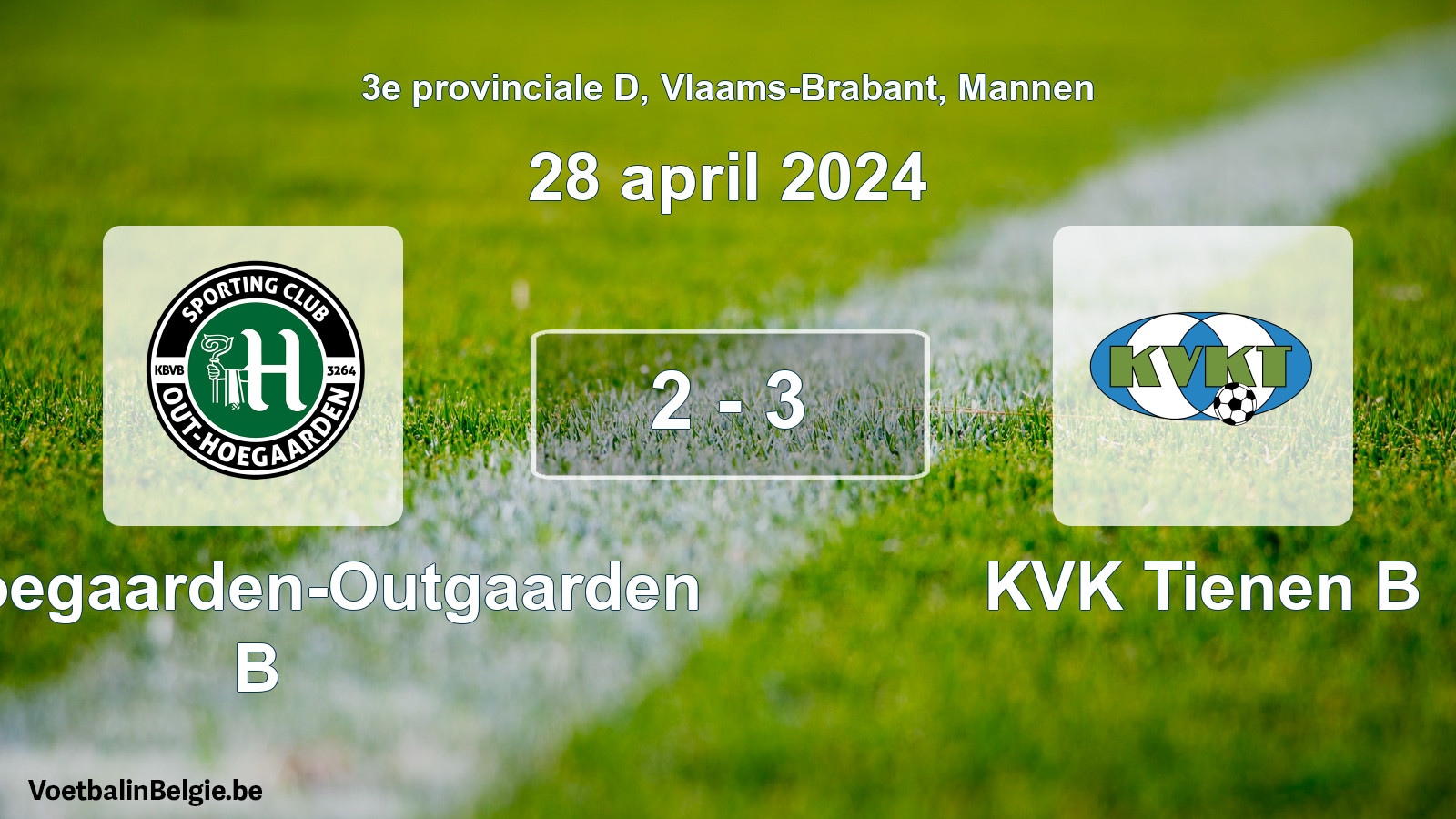Gespeelde wedstrijd mannenvoetbal: SC Hoegaarden-Outgaarden B - KVK Tienen B 2 - 3 (28 april 2024)