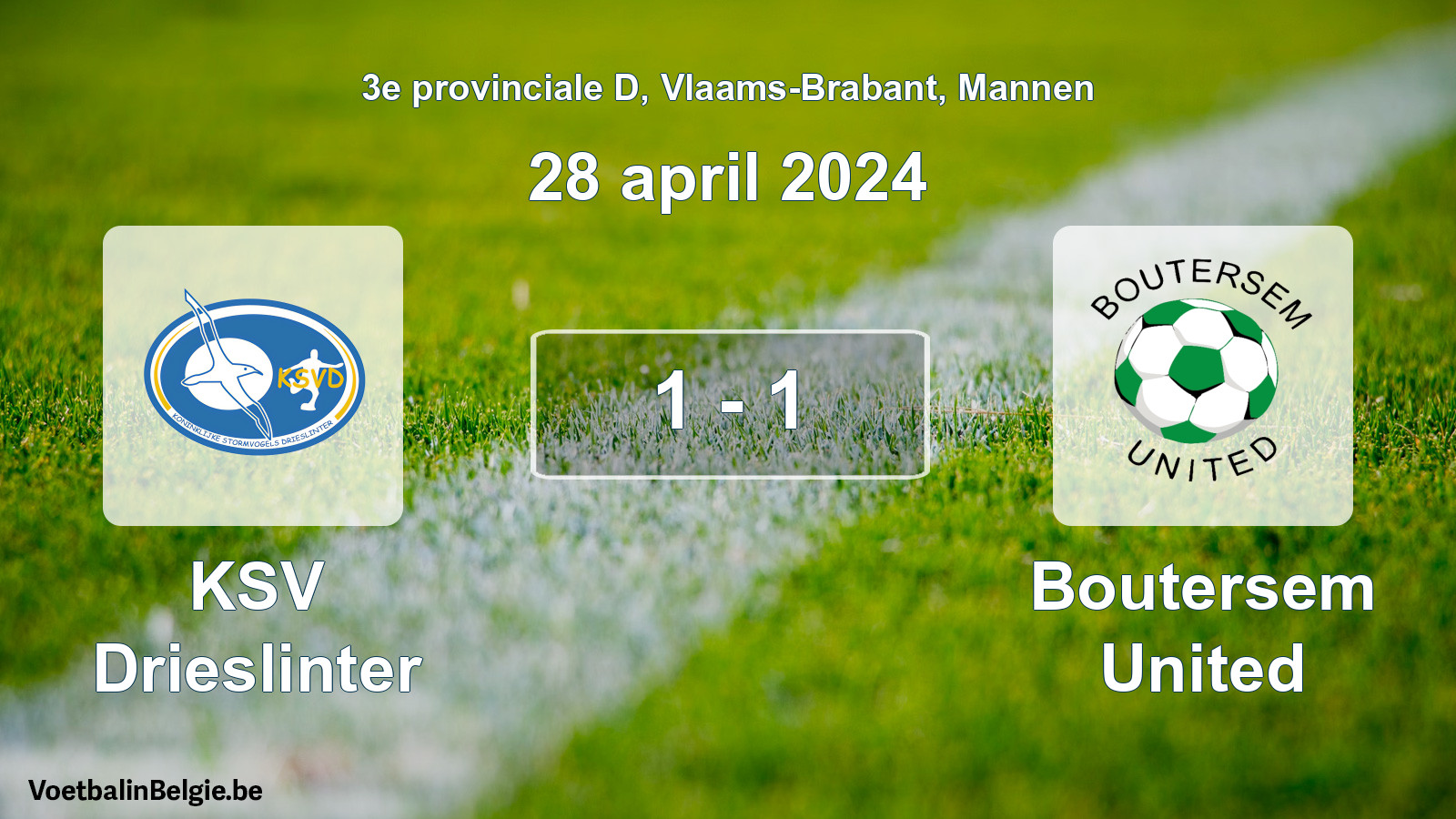 Gespeelde wedstrijd mannenvoetbal: KSV Drieslinter - Boutersem United 1 - 1 (28 april 2024)