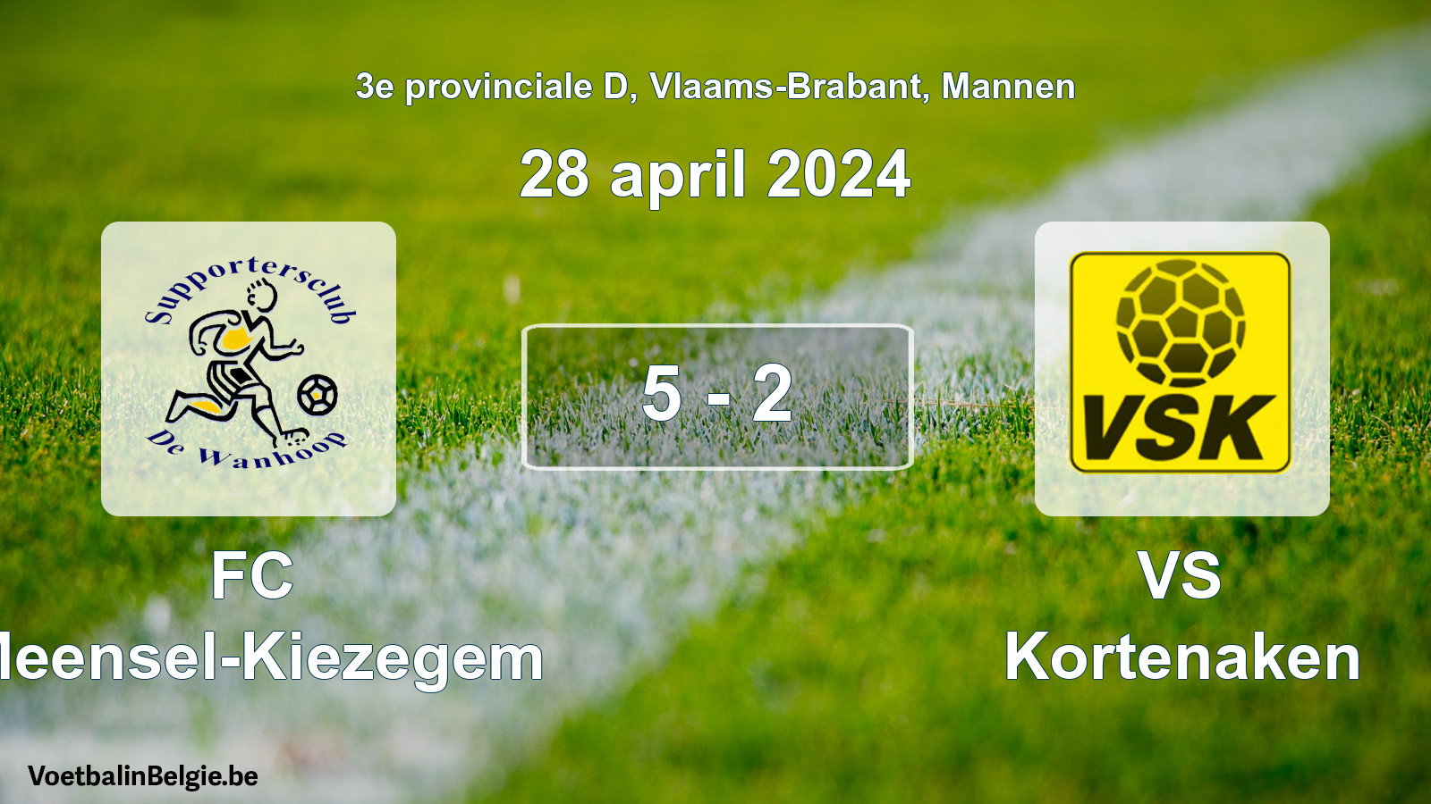 Gespeelde wedstrijd mannenvoetbal: FC Meensel-Kiezegem - VS Kortenaken 5 - 2 (28 april 2024)