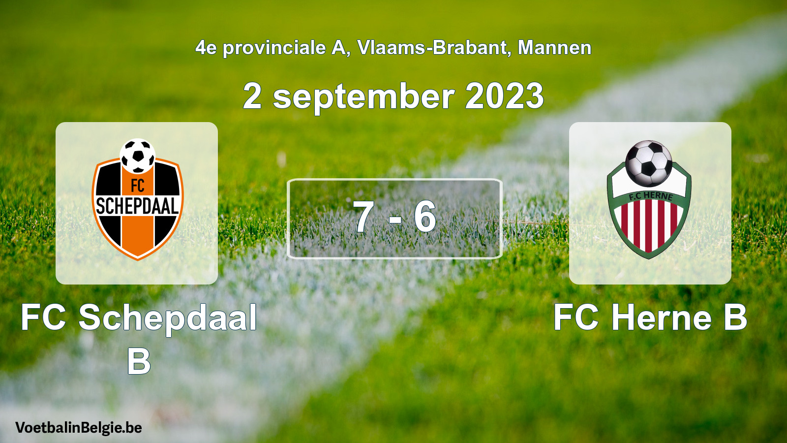 Gespeelde wedstrijd mannenvoetbal: FC Schepdaal B - FC Herne B 7 - 6 (2 september 2023)