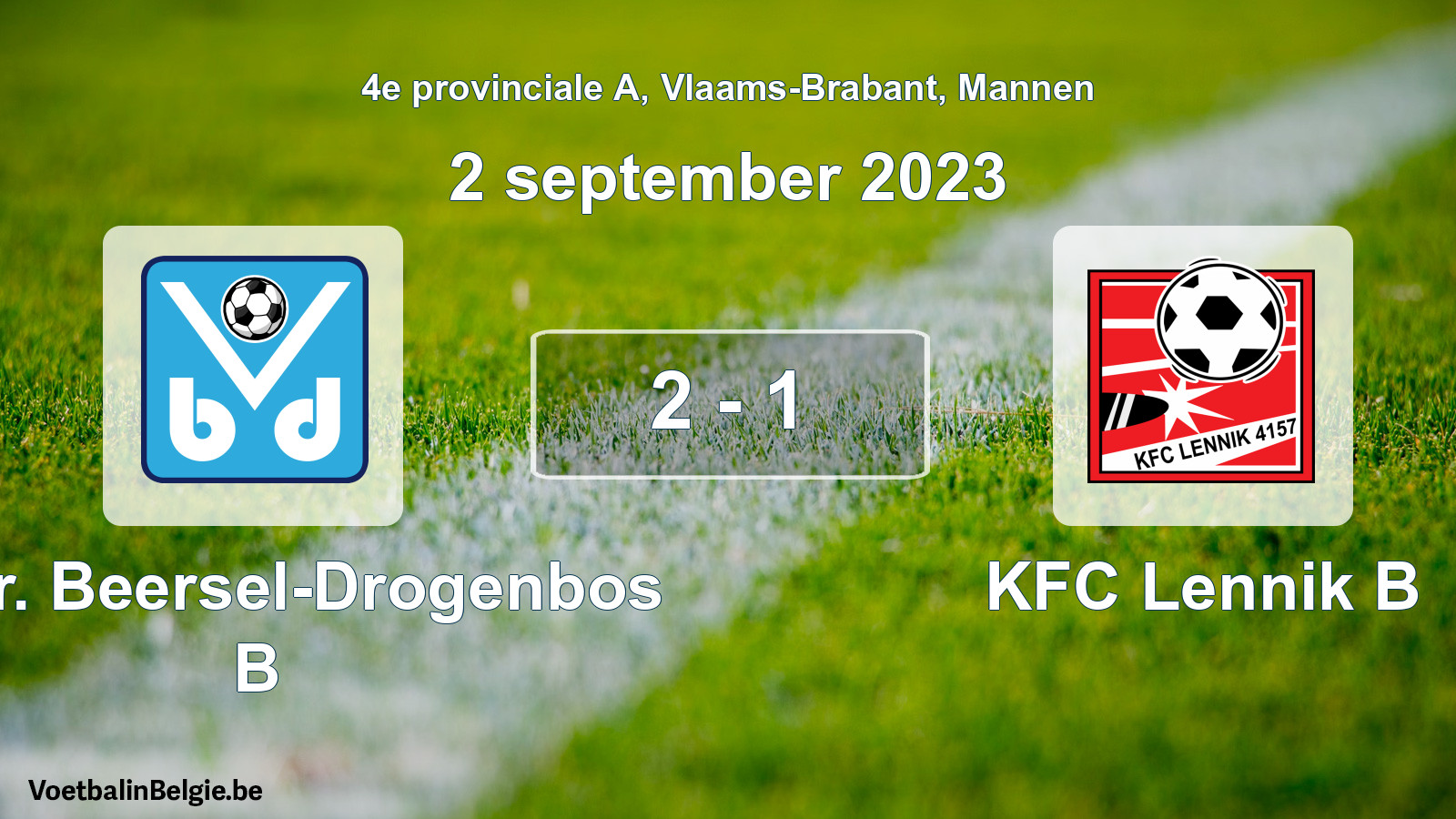 Gespeelde wedstrijd mannenvoetbal: Verbr. Beersel-Drogenbos B - KFC Lennik B 2 - 1 (2 september 2023)