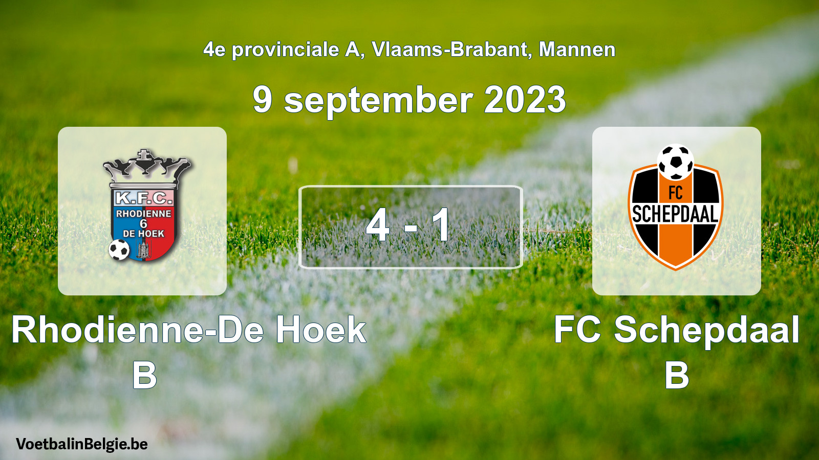 Gespeelde wedstrijd mannenvoetbal: KFC Rhodienne-De Hoek B - FC Schepdaal B 4 - 1 (9 september 2023)