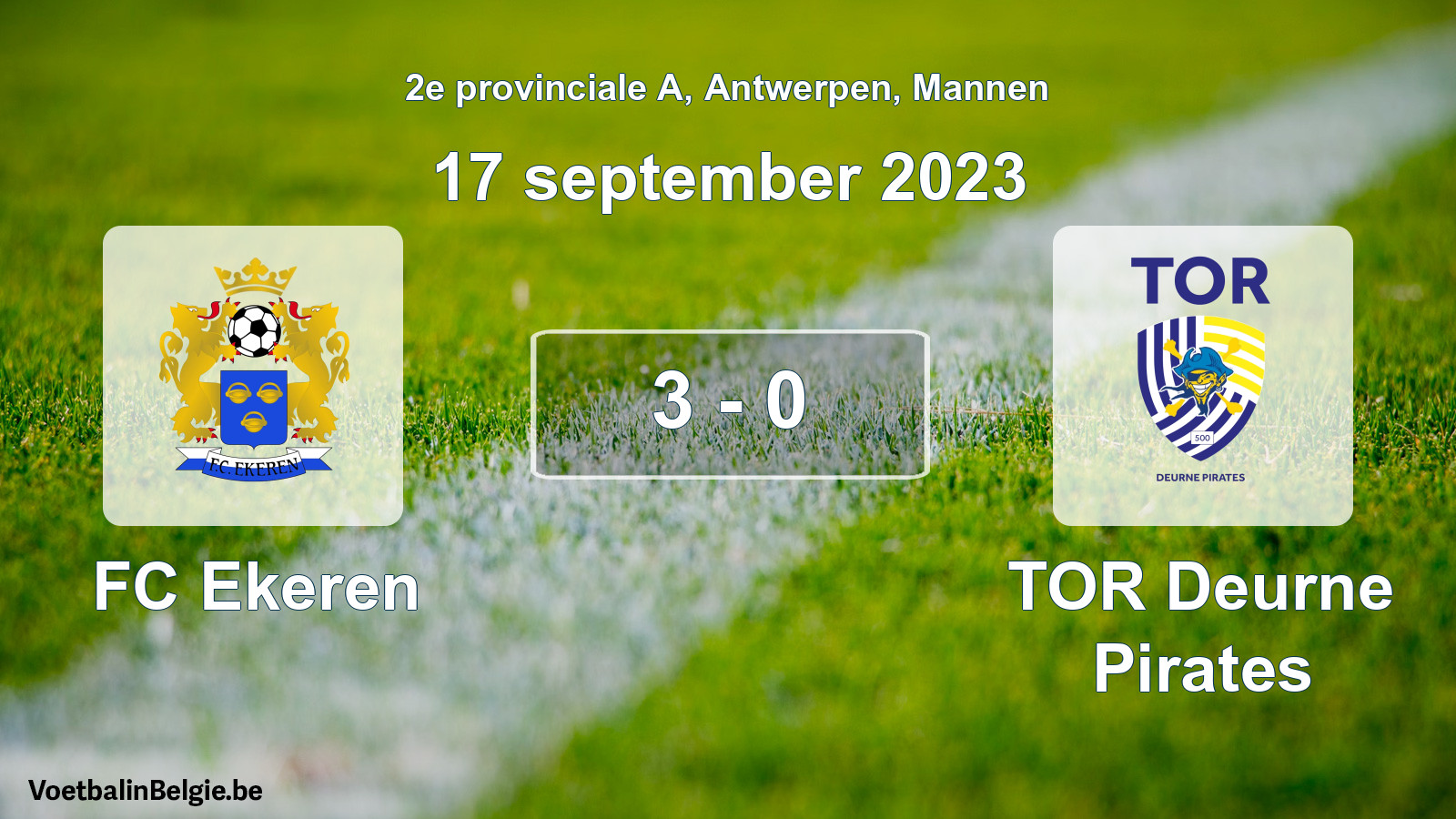 Gespeelde wedstrijd mannenvoetbal: FC Ekeren - TOR Deurne Pirates 3 - 0 (17 september 2023)