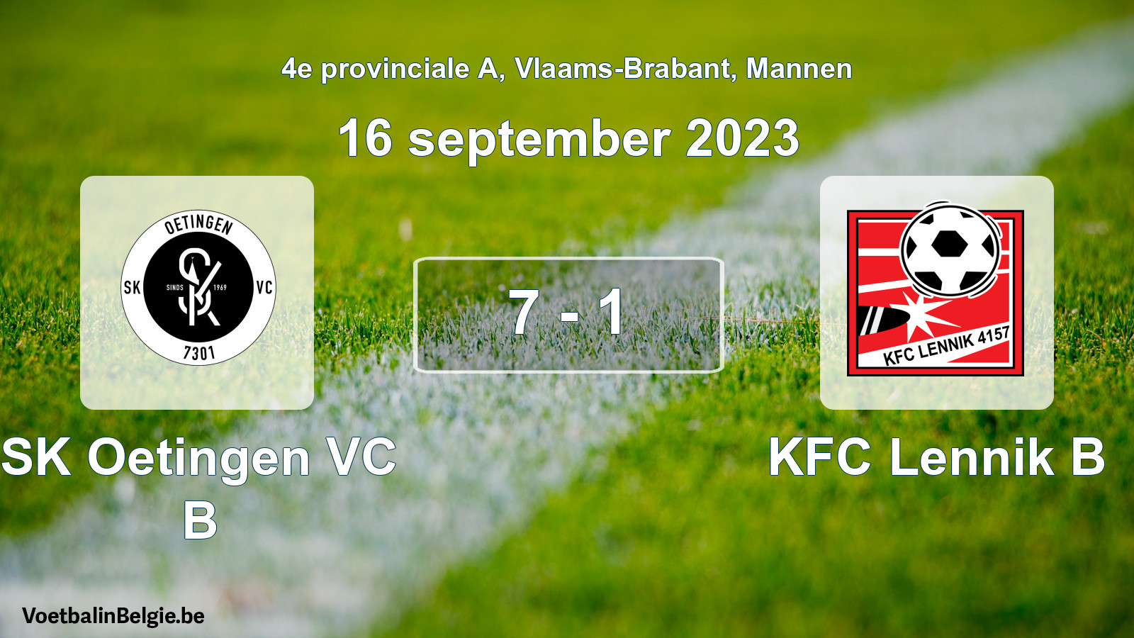 Gespeelde wedstrijd mannenvoetbal: SK Oetingen VC B - KFC Lennik B 7 - 1 (16 september 2023)