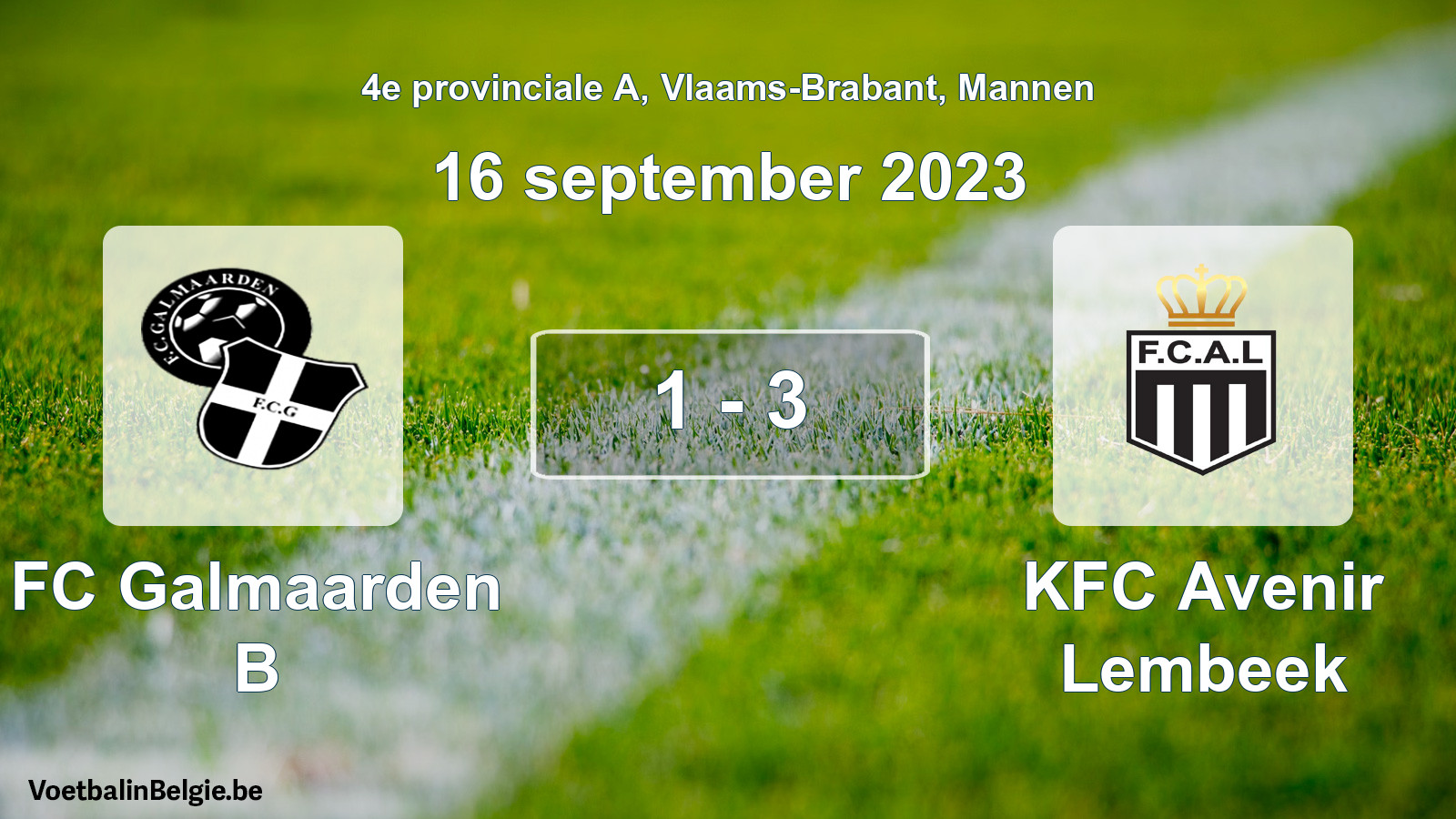 Gespeelde wedstrijd mannenvoetbal: FC Galmaarden B - KFC Avenir Lembeek 1 - 3 (16 september 2023)