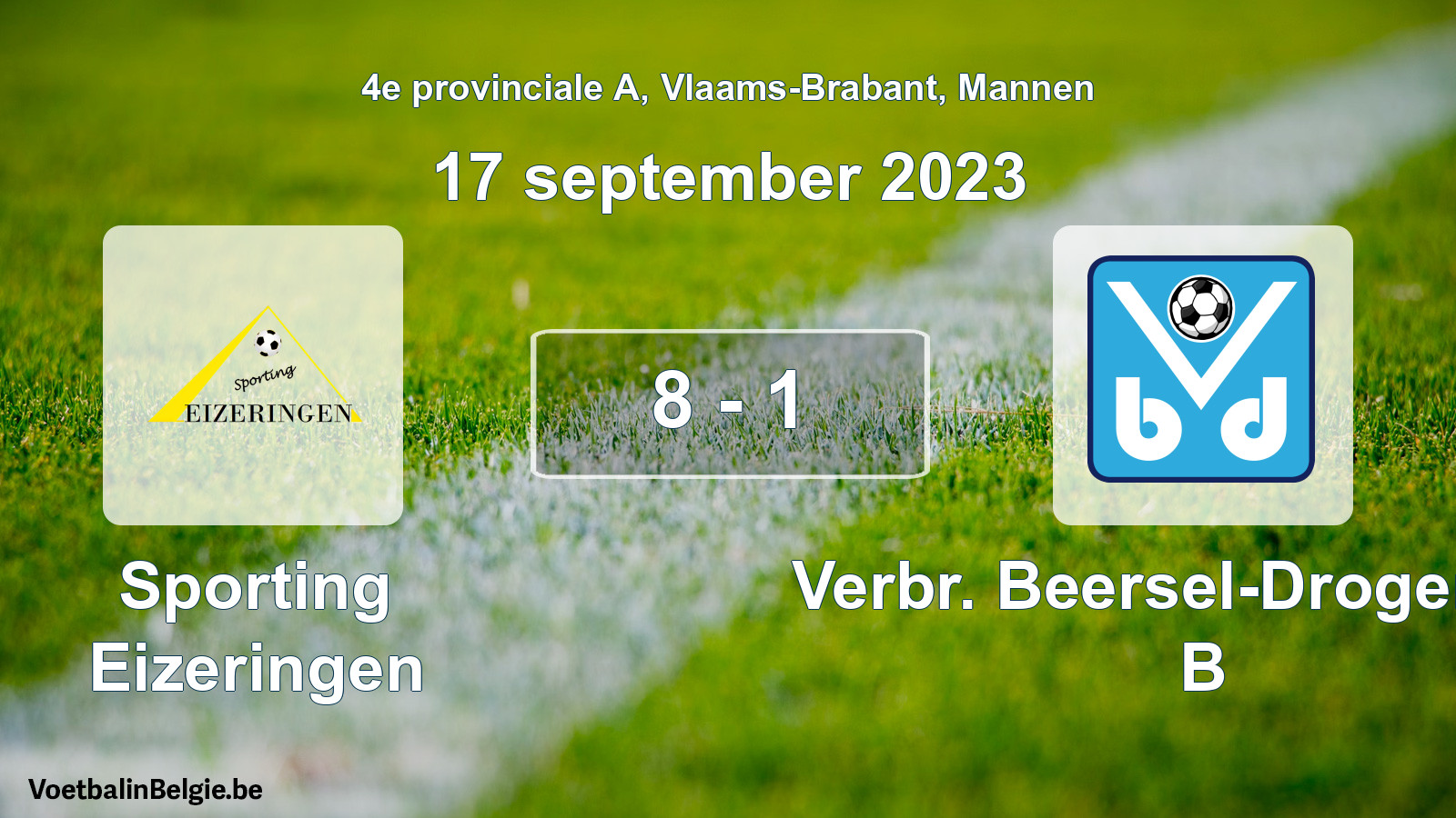 Gespeelde wedstrijd mannenvoetbal: Sporting Eizeringen - Verbr. Beersel-Drogenbos B 8 - 1 (17 september 2023)