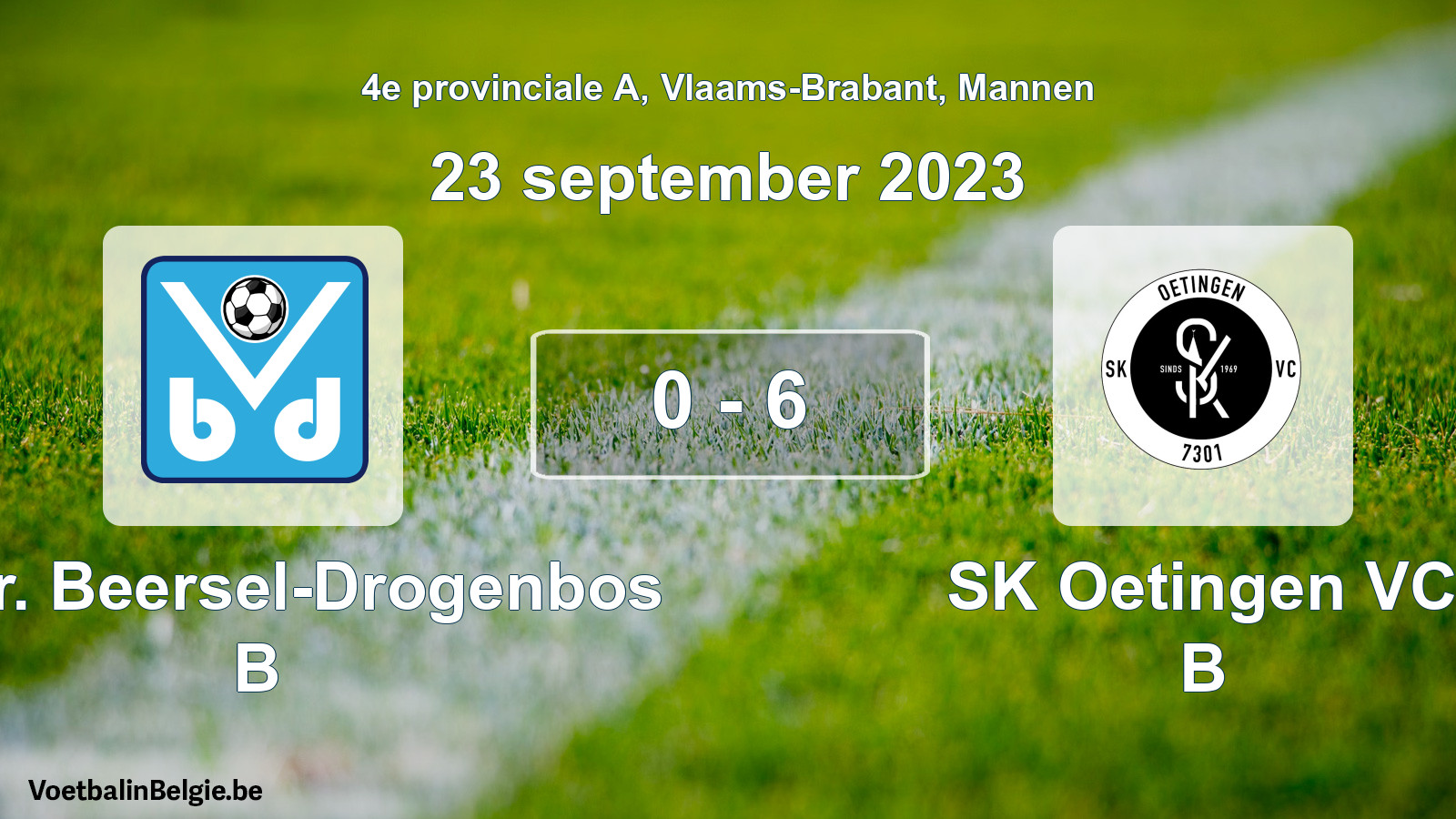 Gespeelde wedstrijd mannenvoetbal: Verbr. Beersel-Drogenbos B - SK Oetingen VC B 0 - 6 (23 september 2023)