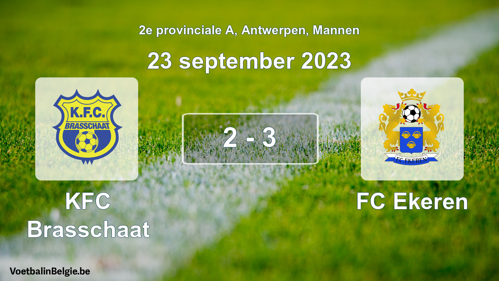 Gespeelde wedstrijd mannenvoetbal: KFC Brasschaat - FC Ekeren 2 - 3 (23 september 2023)