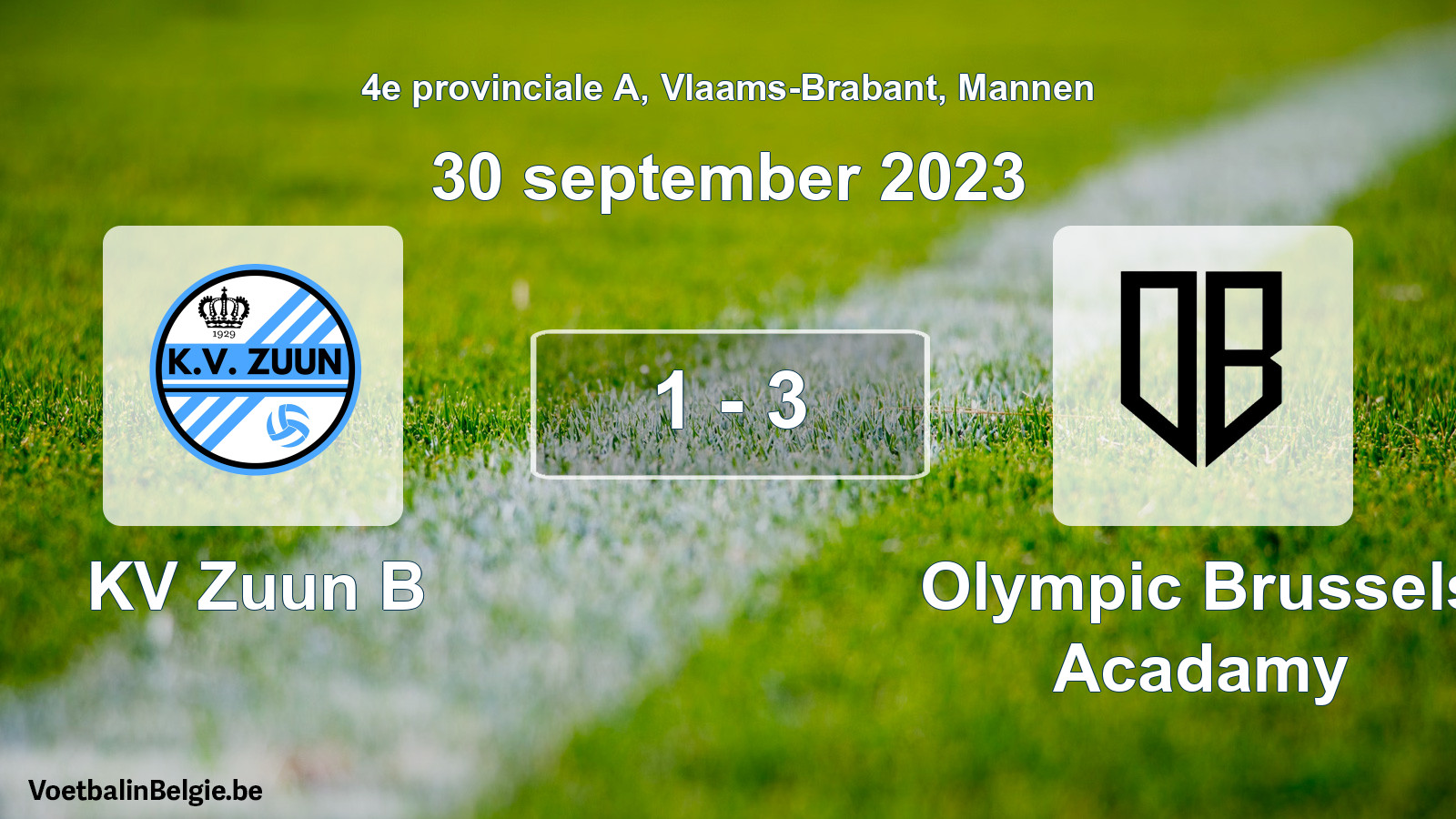 Gespeelde wedstrijd mannenvoetbal: KV Zuun B - Olympic Brussels Acadamy 1 - 3 (30 september 2023)