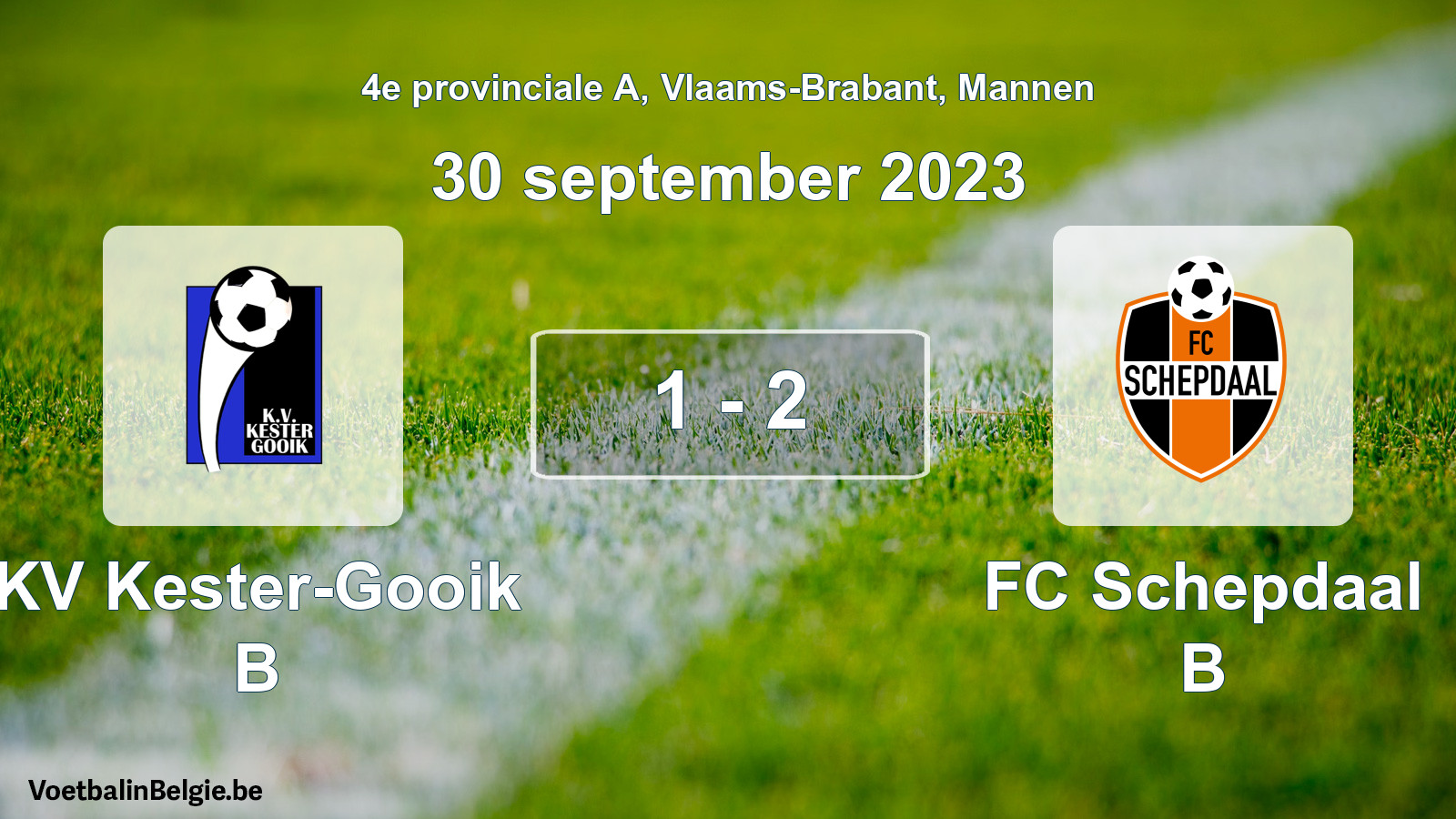Gespeelde wedstrijd mannenvoetbal: KV Kester-Gooik B - FC Schepdaal B 1 - 2 (30 september 2023)
